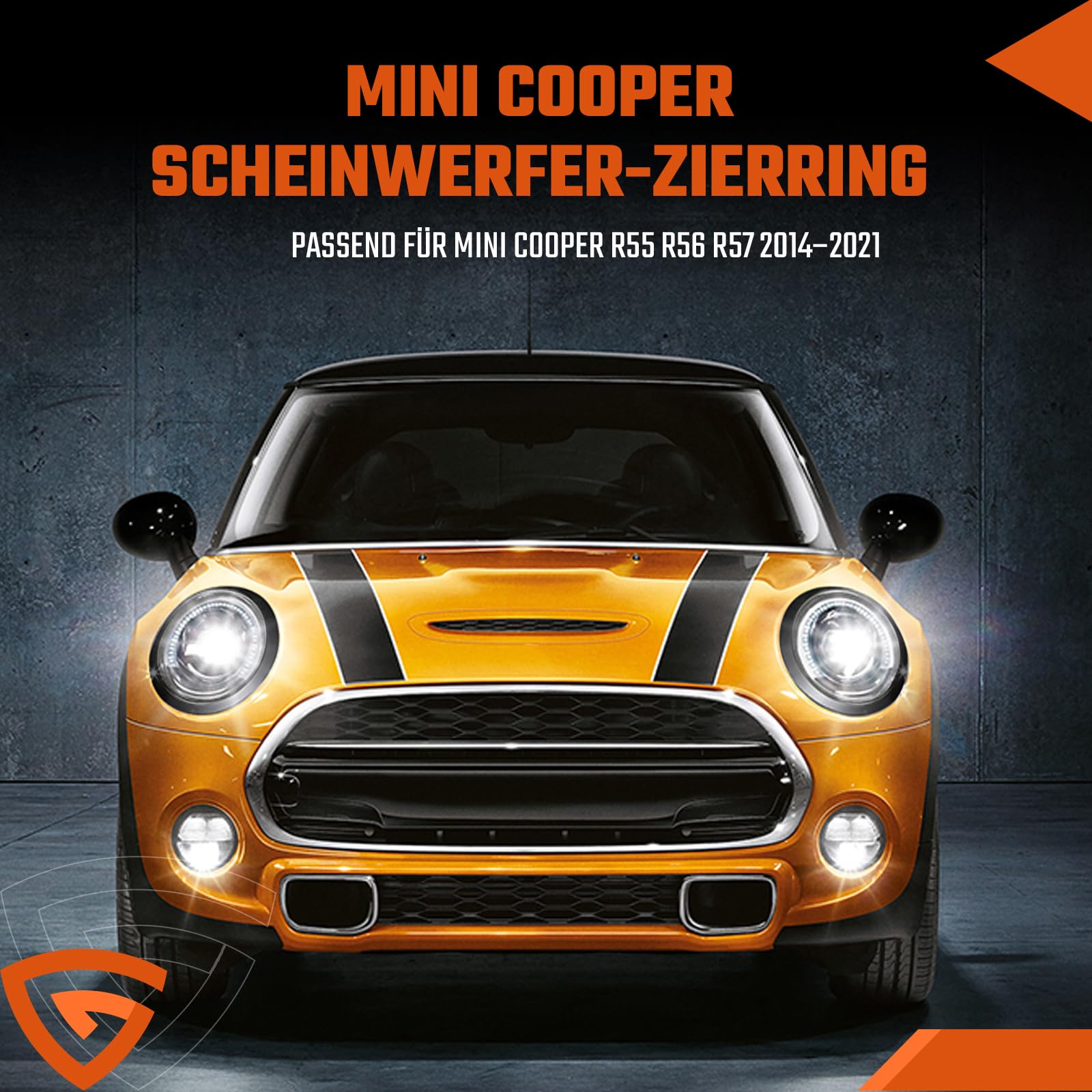GEARMONSTER Juego de 2 anillos de repuesto para faros delanteros de coche, compatibles con Mini Cooper F55 F56 F57 2014-2021, color negro