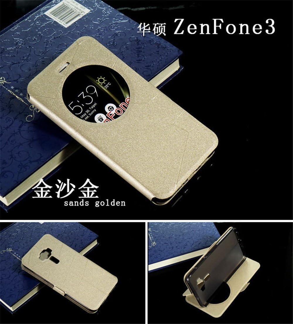 Asus Zenfone 3 Deluxe ZS570KL Case , Lteng Luxury Smart View Window PU Leather Silicone With Stand Flip Cover Protective Shockproof Case For Asus Zenfone 3 Deluxe ZS570KL (flip gold)
