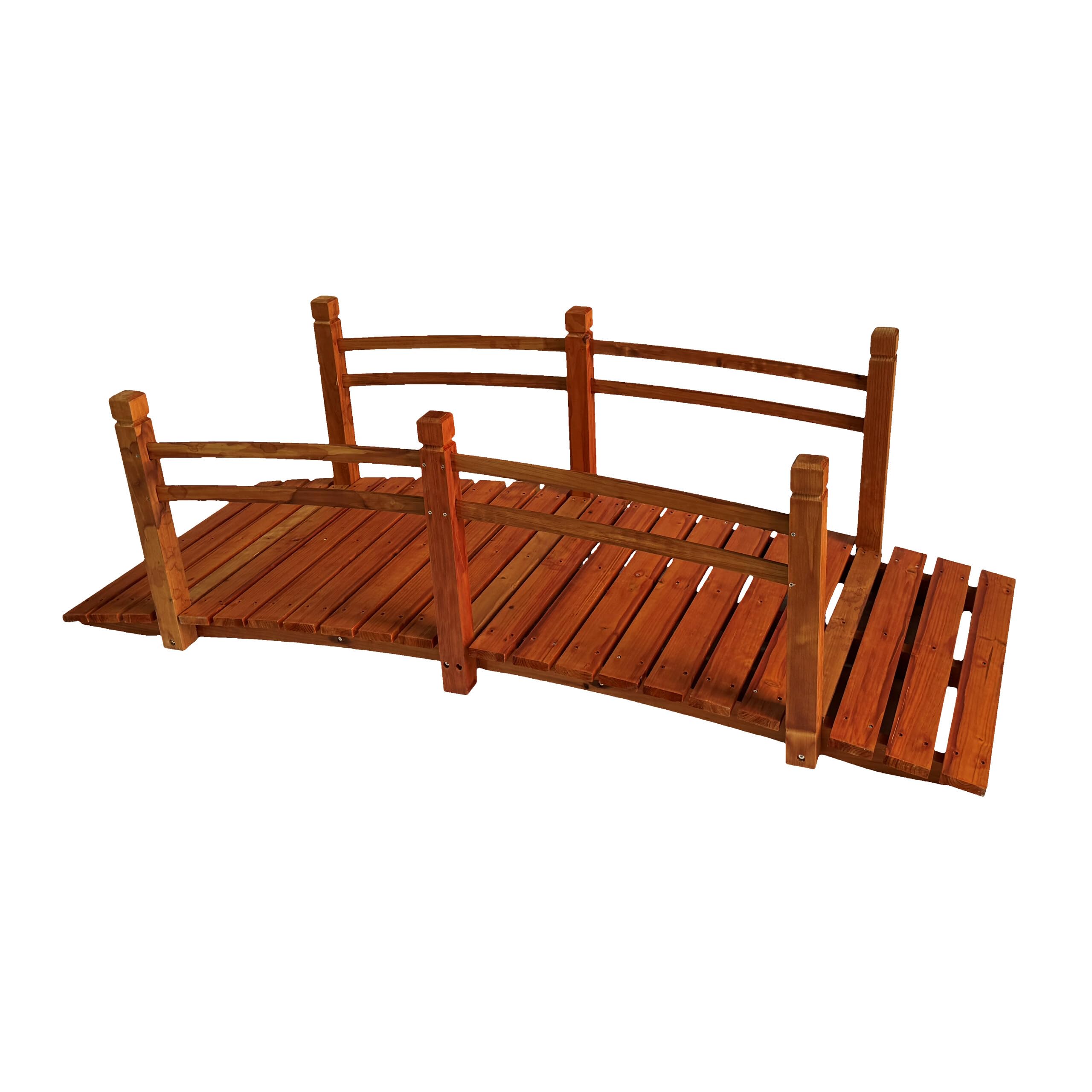 Relaxdays Garden Bridge with Railing, Fir Wood, for Pond, HxWxD: 58 x 185 x 72 cm, 200 kg, Orange