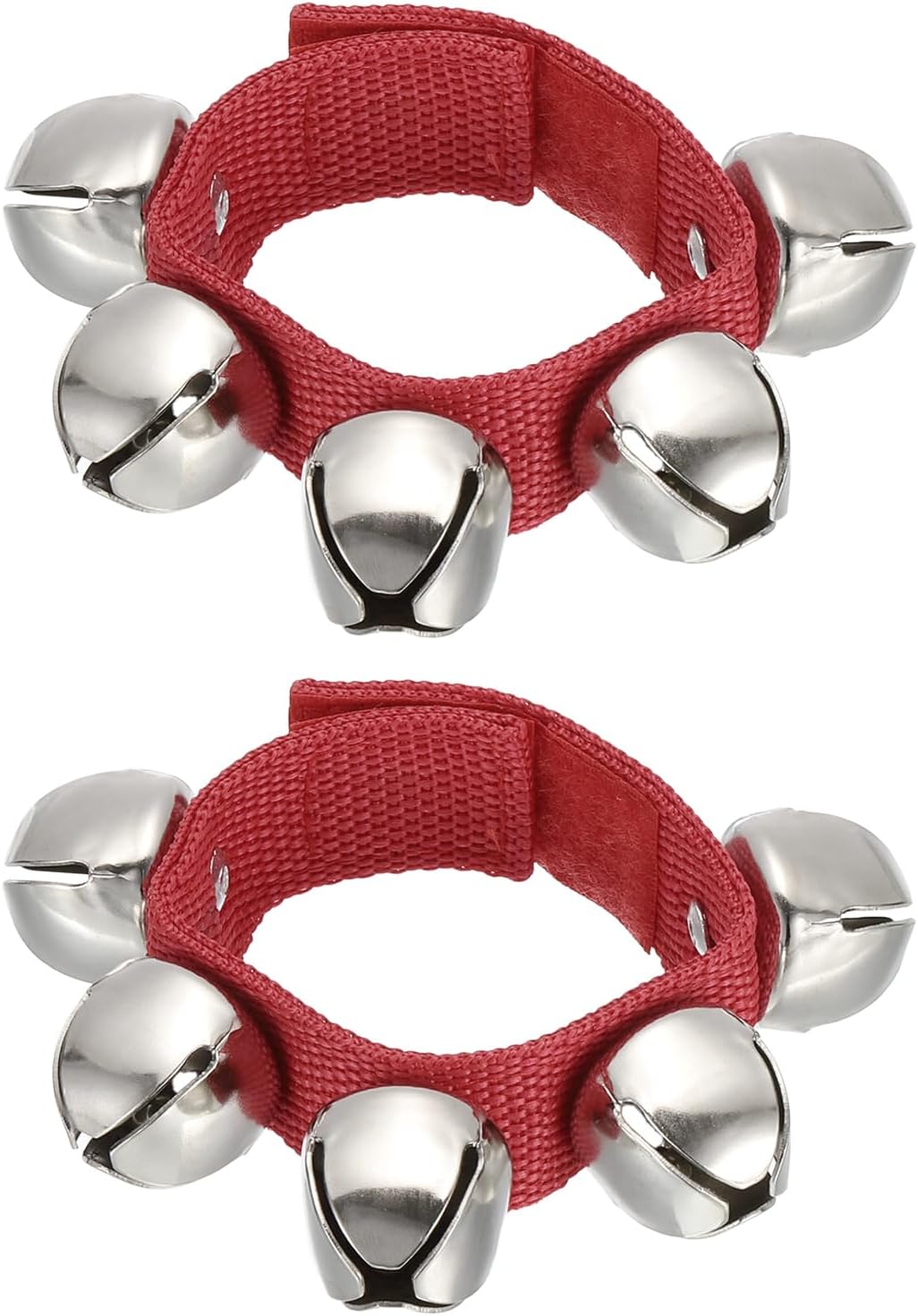 PATIKIL 2pcs Wrist Bells, Jingle Bells Ankle Bells Hand Bells Wrist Bells Bracelet Percussion Instruments Musical Rhythm Band with 5 Silvery Bells for Party Christmas, Red