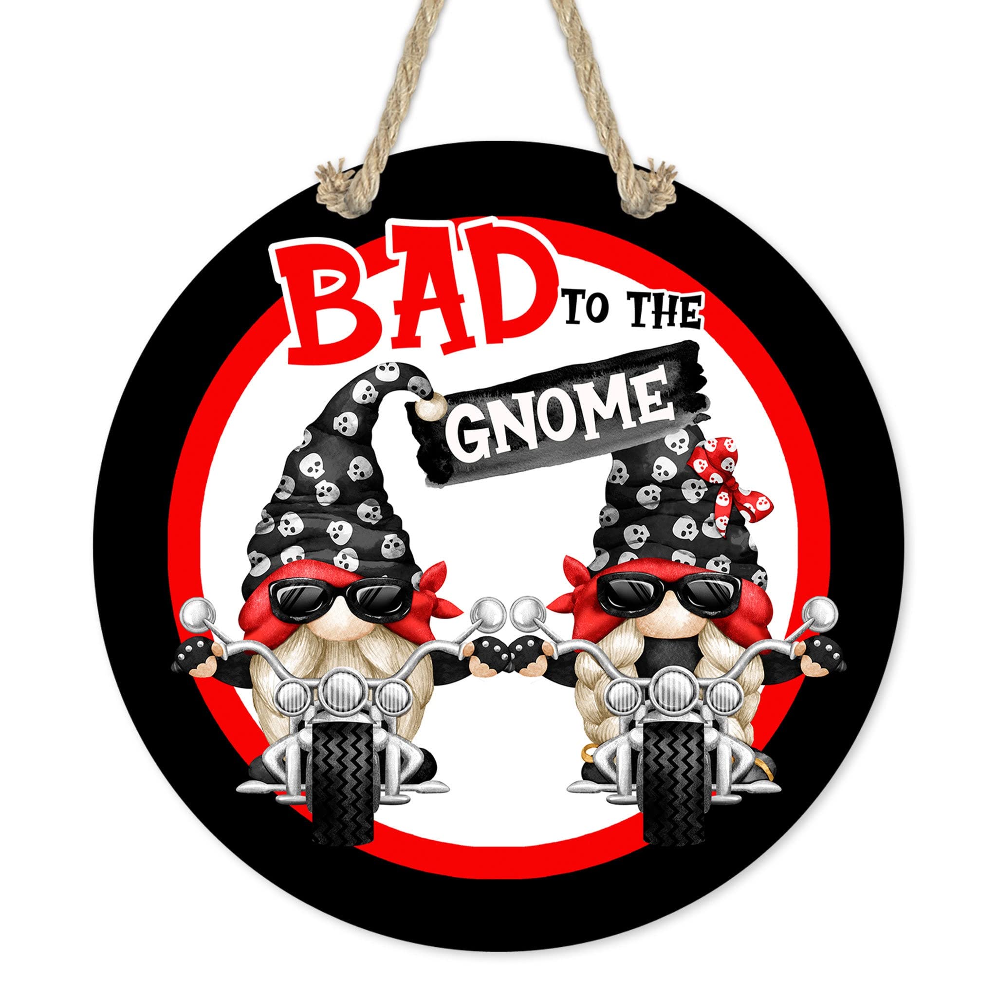 Atsbh Biker Gnome Signs - Harley Gnome - Round Biker Girl and Biker Guy Sign, Motorcycle Decor, Cute Gnome Sign Round Metal Tin Sign Rustic Wall Decor Wall Sign Home Sweet Home Garland Sign, 6x6 Inch