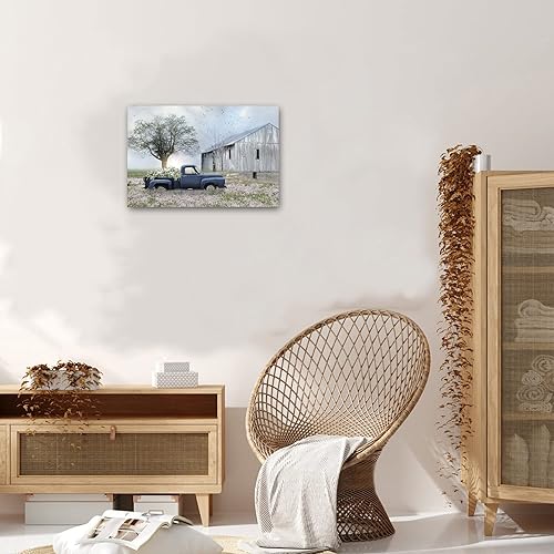 Miniatura 2 de Lienzo decorativo de pared con diseño de flores de camión de granja, cuadros de autos viejos y flores, impresiones en lienzo para paredes, obras de