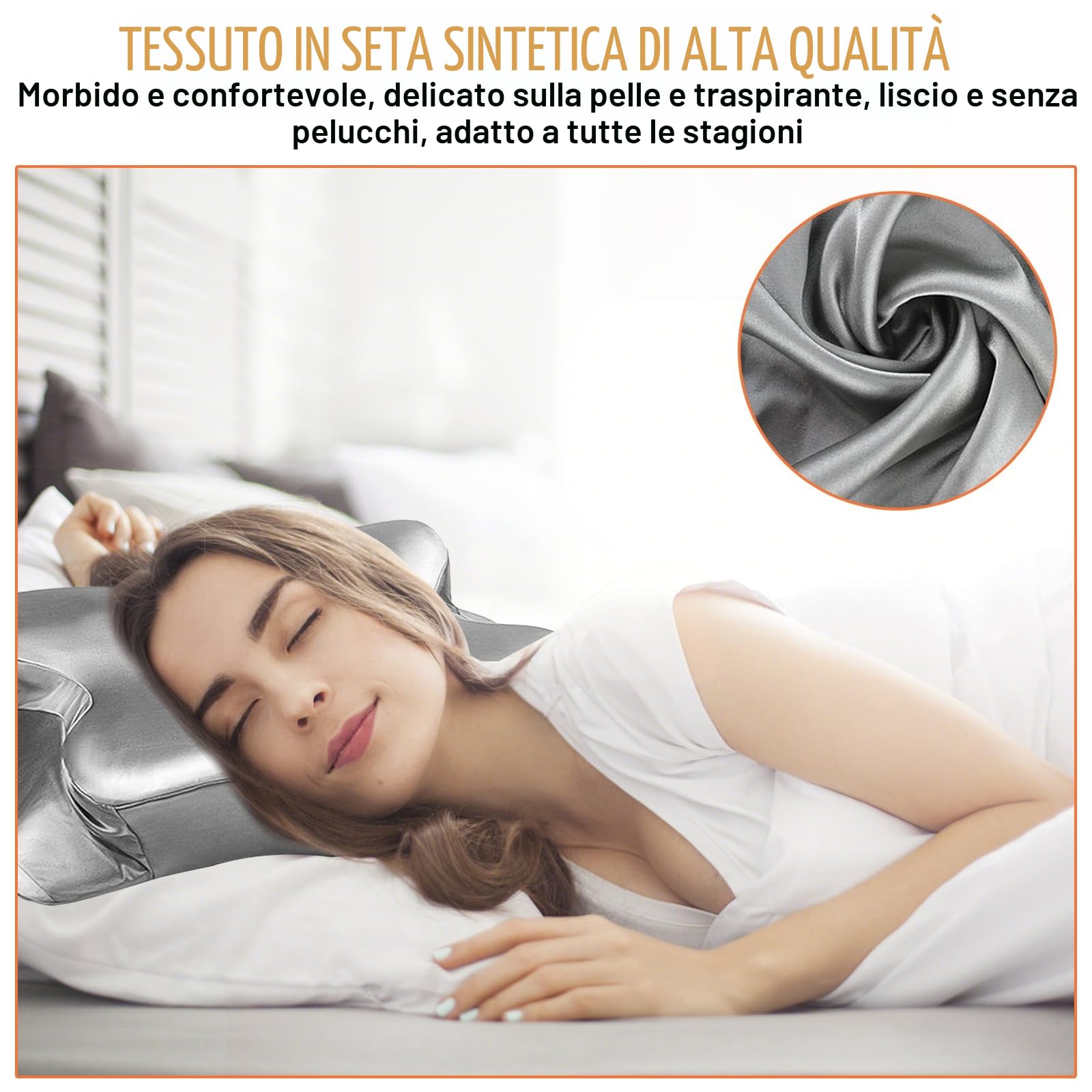Federa in raso per cuscini in memory foam, federa ortopedica in seta, federa per cuscino in raso, federa per cuscino di supporto cervicale JK79, argento (solo per 63 x 38 x 14 cm)