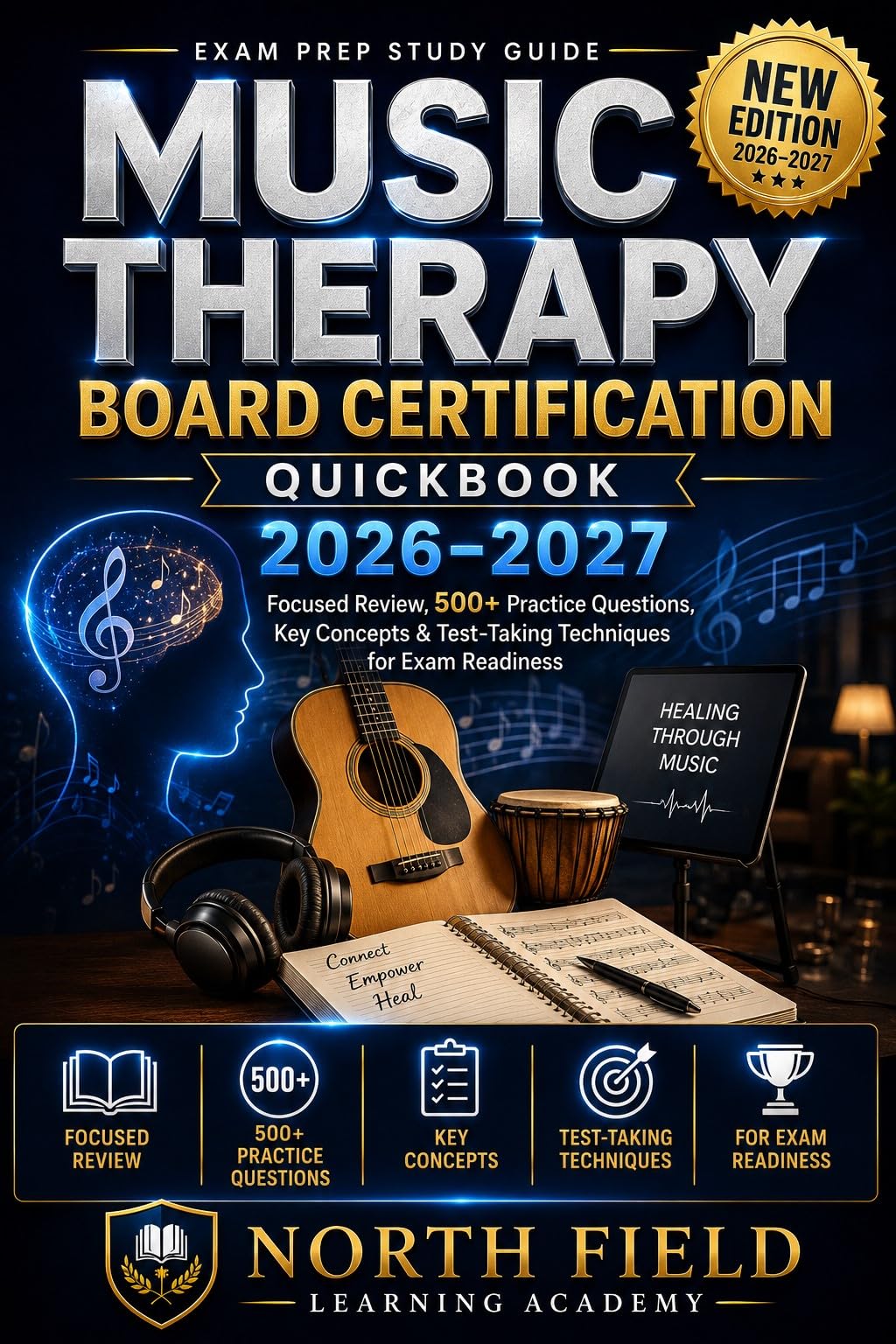 Livre Music Therapy Board Certification 2026-2027 avec 500 questions de révision pour examen