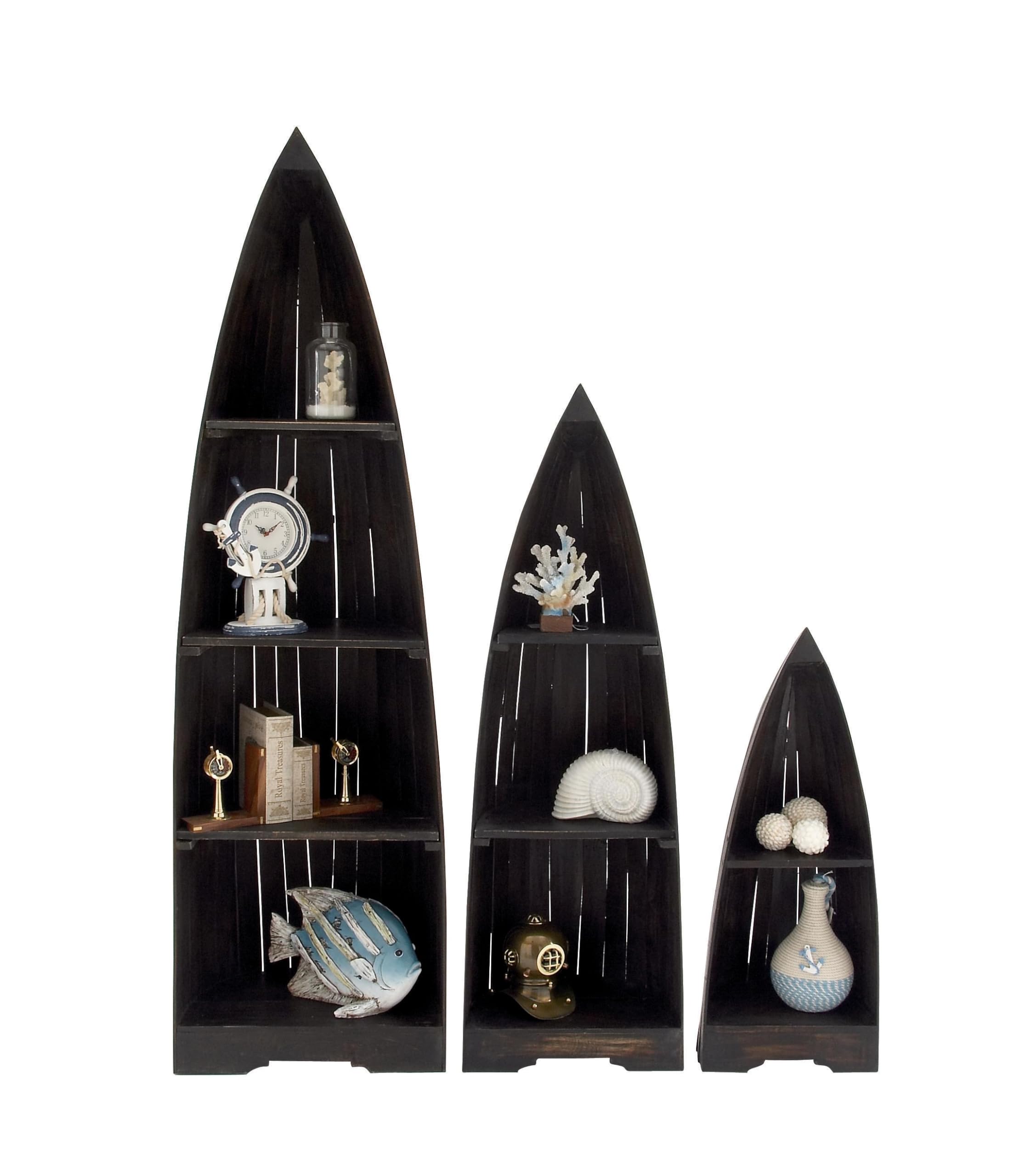 Deco 79 Wood Boat 6 Shelf Shelving Unit, Set of 3 77