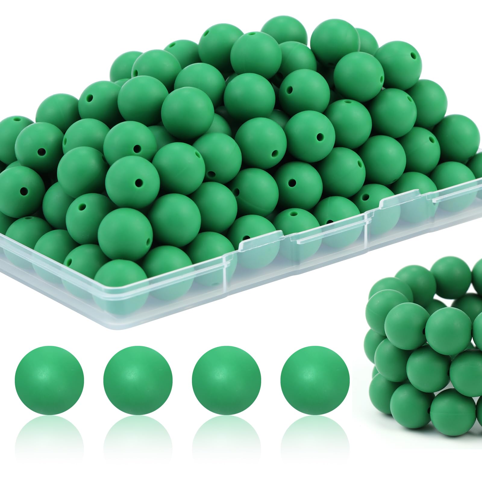 100Pcs 15mm Silicone Beads for Keychain Making Bulk for Pens and Round Focal Beads for Bracelet Making (Green)