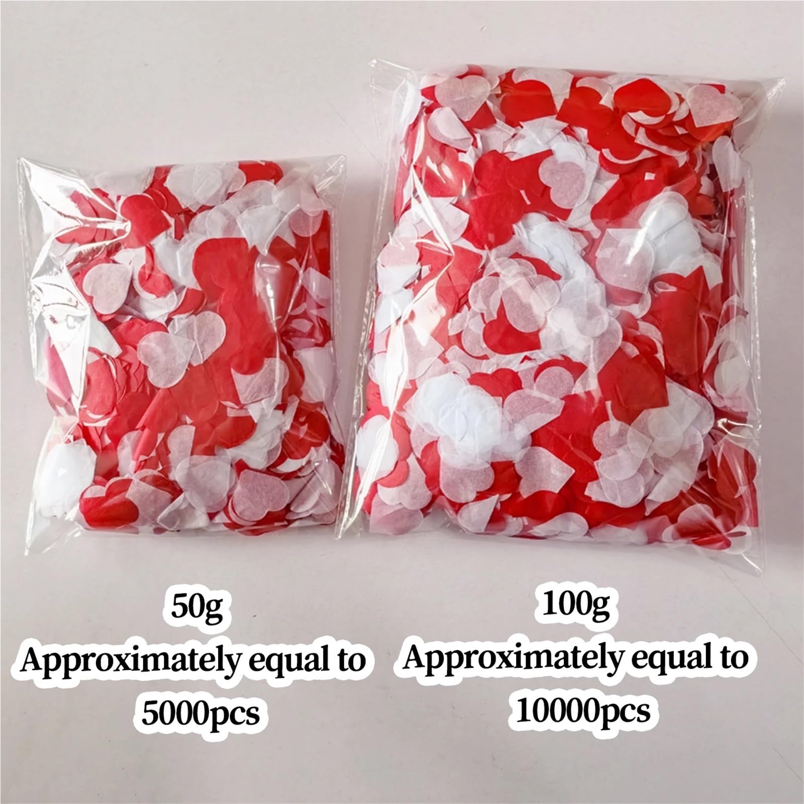 Konfetti 5 Beutel 50 g/100 g/Beutel Herzförmiges Herzpapier Valentinstag Tischdekoration, Hochzeit Handwurfkonfetti, Ballonfüllung (100 g)