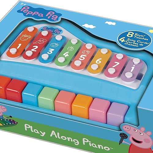 Miniatura 6 de Peppa Pig Piano Play Along - Paino y xilófono 2 en 1, 8 notas y llaves, incluye 4 tarjetas de canciones y 2 mazos, juguetes educativos de música