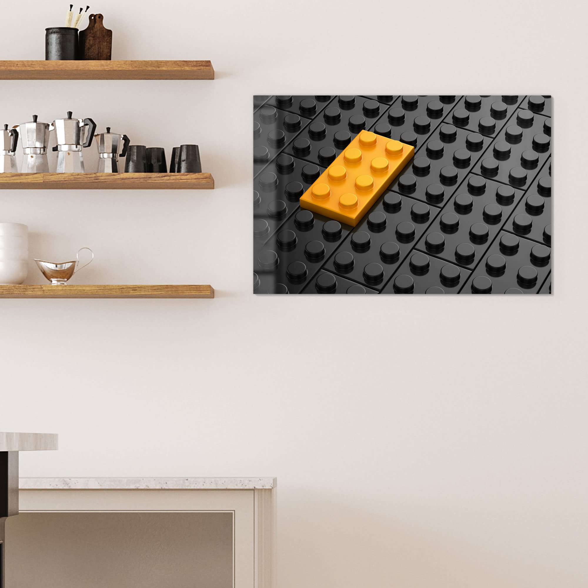 DEQORI Szklana tablica magnetyczna, wymiary 90 x 60 cm, motyw "klocki z wypustkami, tablica memo ze szkła, tablica magnetyczna z magnesami, długopisem i chusteczką do kuchni i biura, tablica magnetyczna i z możliwością pisania