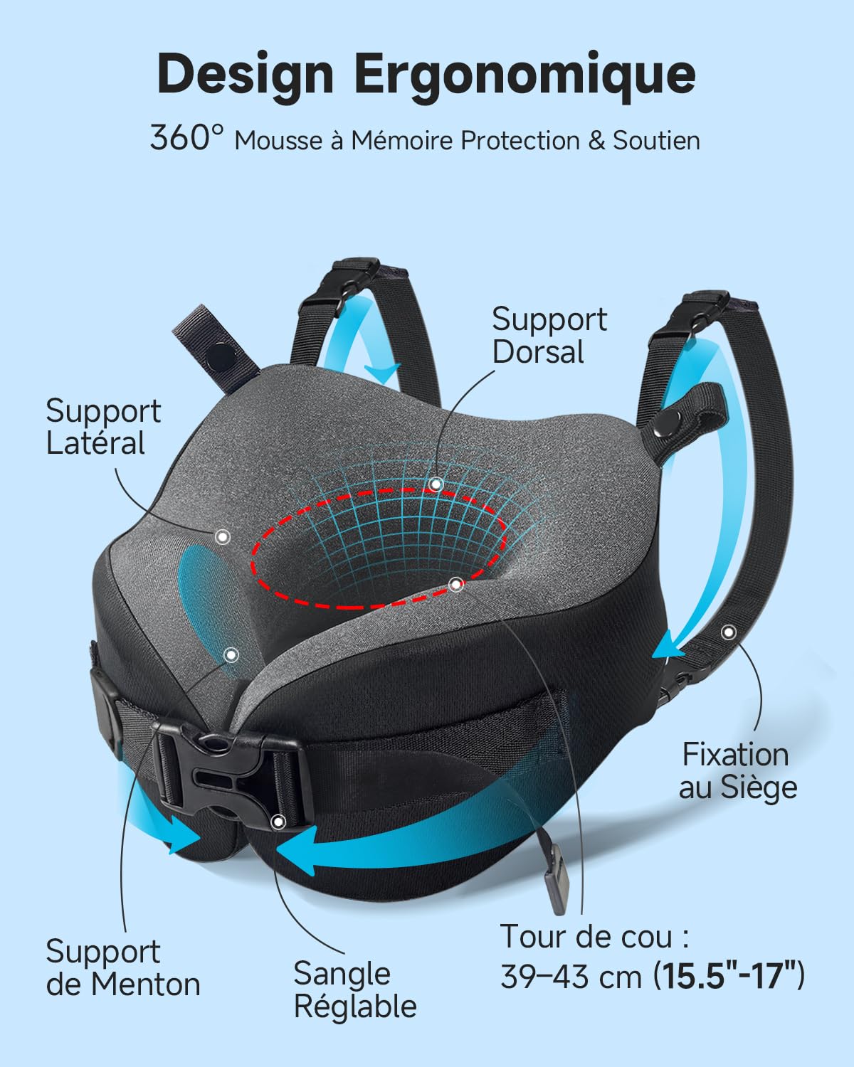 Umisleep Coussin de Voyage Mémoire pour Avion Support 360° Tête Cou, Noir | Coussin Cervical avec Masque 3D pour Longs Vols, Coussin Anti-Basculement pour Avion, Voiture et Train