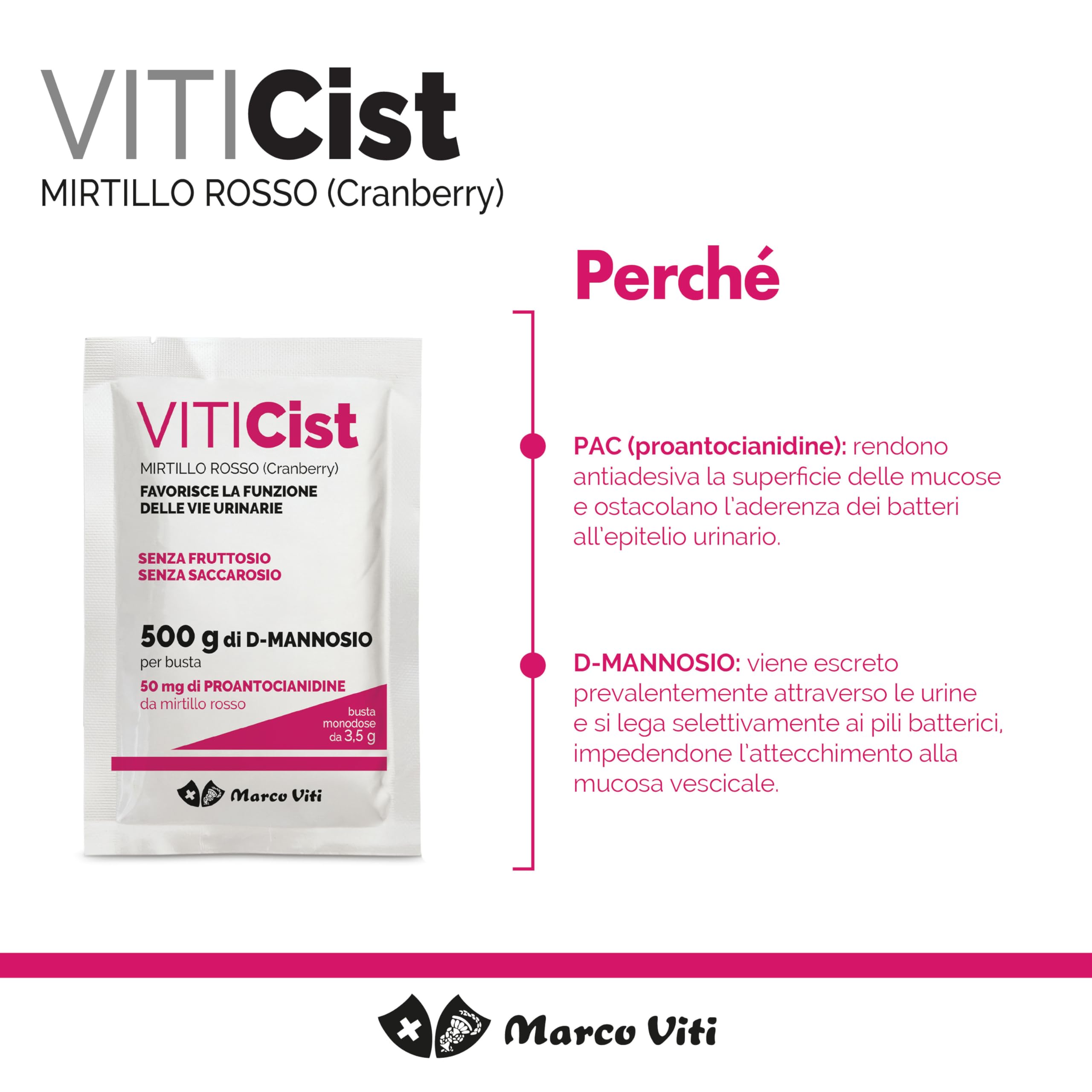 Marco Viti Viticist Kit Integratore con Cranberry e D-Mannosio + Detergente Intimo Lenitivo, 14 Bustine da 3,5 g + 250 ml, Supporto Vie Urinarie, Senza Glutine e Lattosio