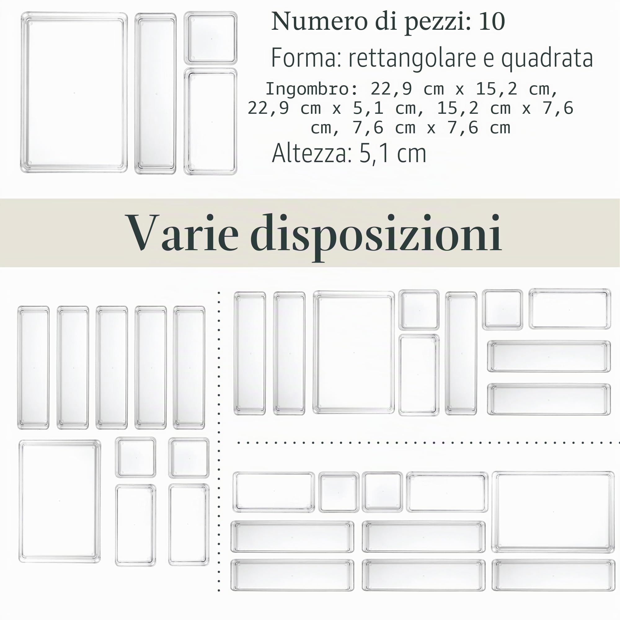 STORi SimpleSort - Set di 10 contenitori impilabili trasparenti per cassetti, vassoi di varie dimensioni, contenitori per trucchi e divisori per cassetti da scrivania, prodotto negli Stati Uniti
