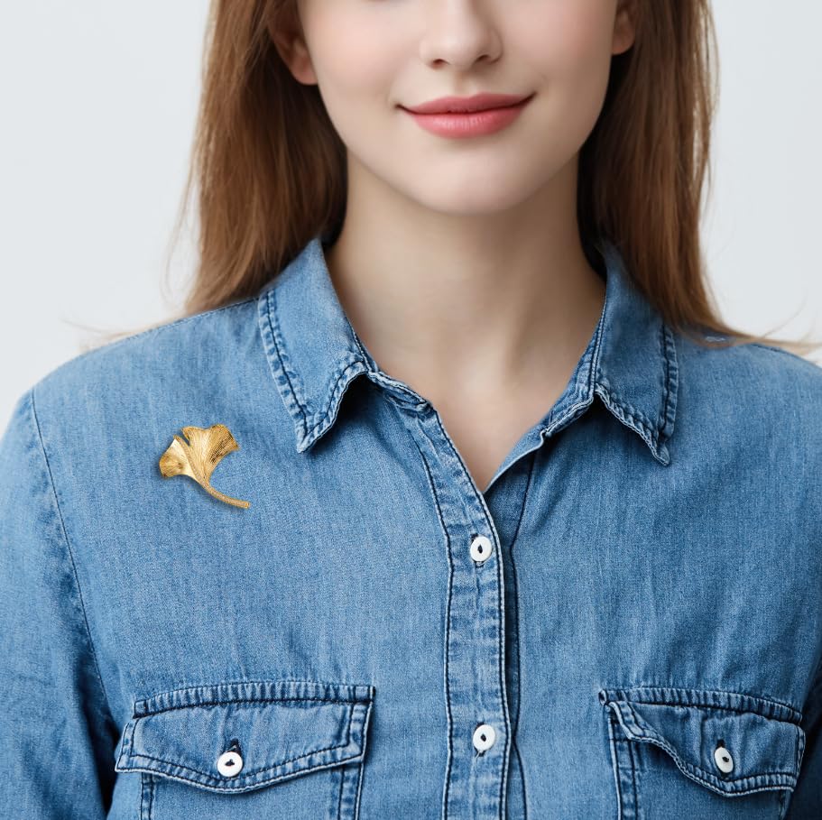 Image of Gold Ginkgo Leaf Brooches for Women Yellow Flower Lapel Pin Blazer Dress Jacket Suit Clothing Jewelry Vintage Inspired Birthday Festival Gift