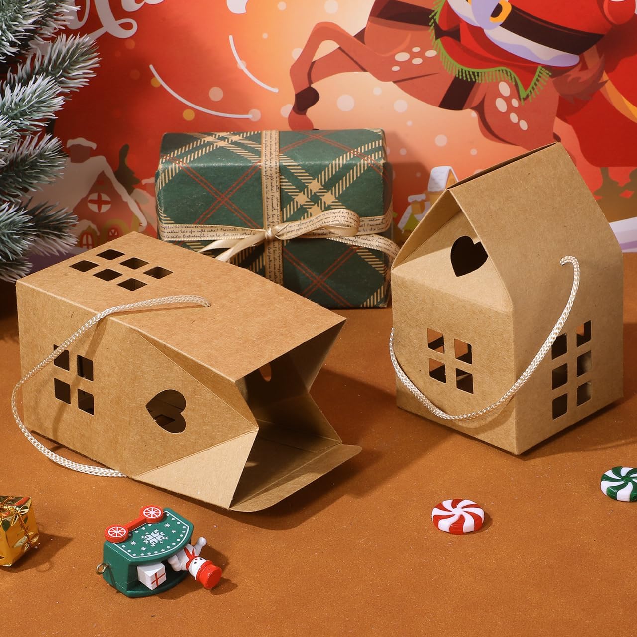 Beavorty Paper Boxes 15 Pcs Christmas House Treat Boxes Candy Bags Paper Packaging Boxes Cookie Container Party Favor Boxes for Wedding Christmas Birthday Party Wedding Box