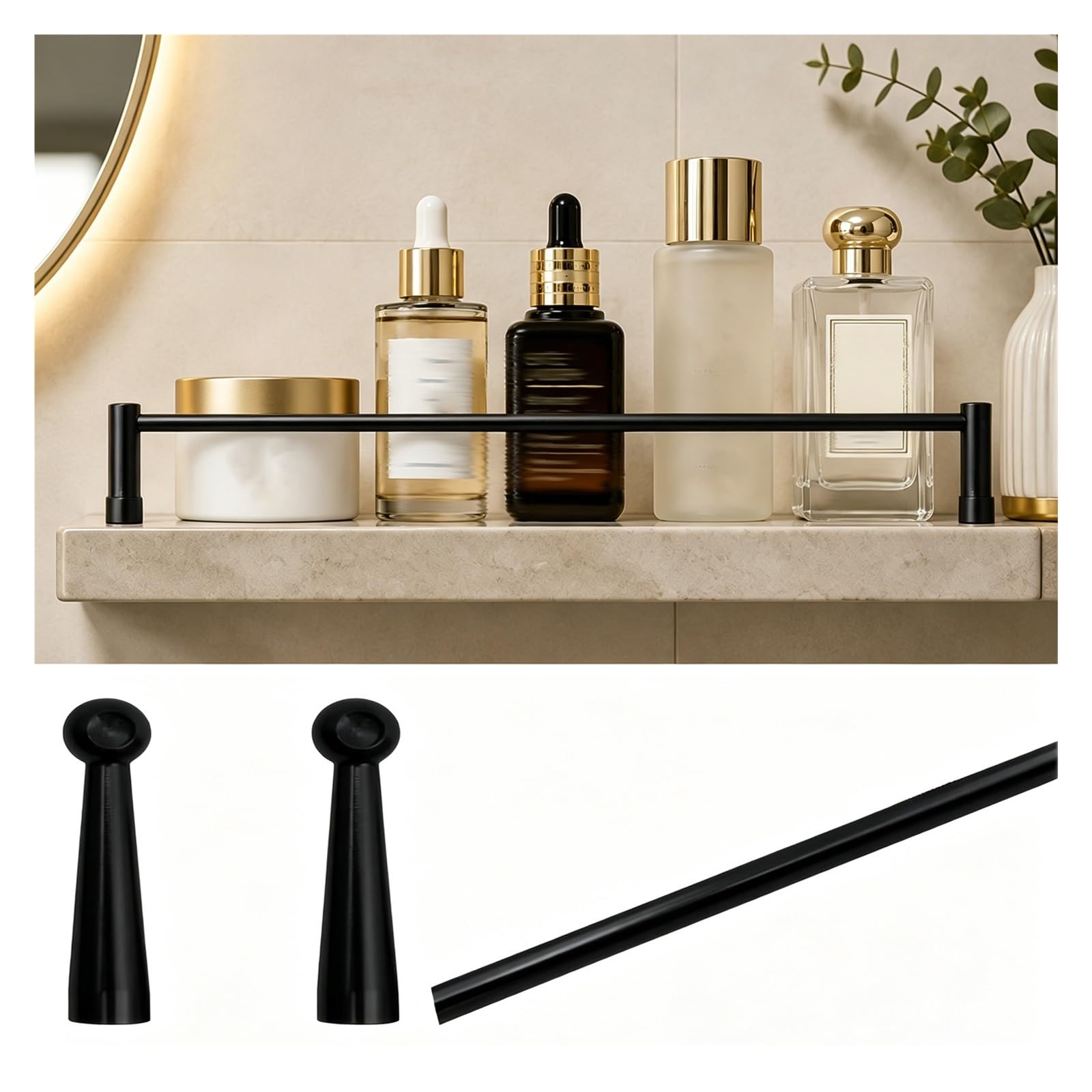 MZZKFC Aluminum Alloy Tipping Rail Kit，Universal Shelf Guard 11.8 14 16 18 20 22 24 26 28 29.5 31.5 33.5 35.4in, Open Shelf DIY Shape Fence for Wine Racks(Black B,350mm/13.8")