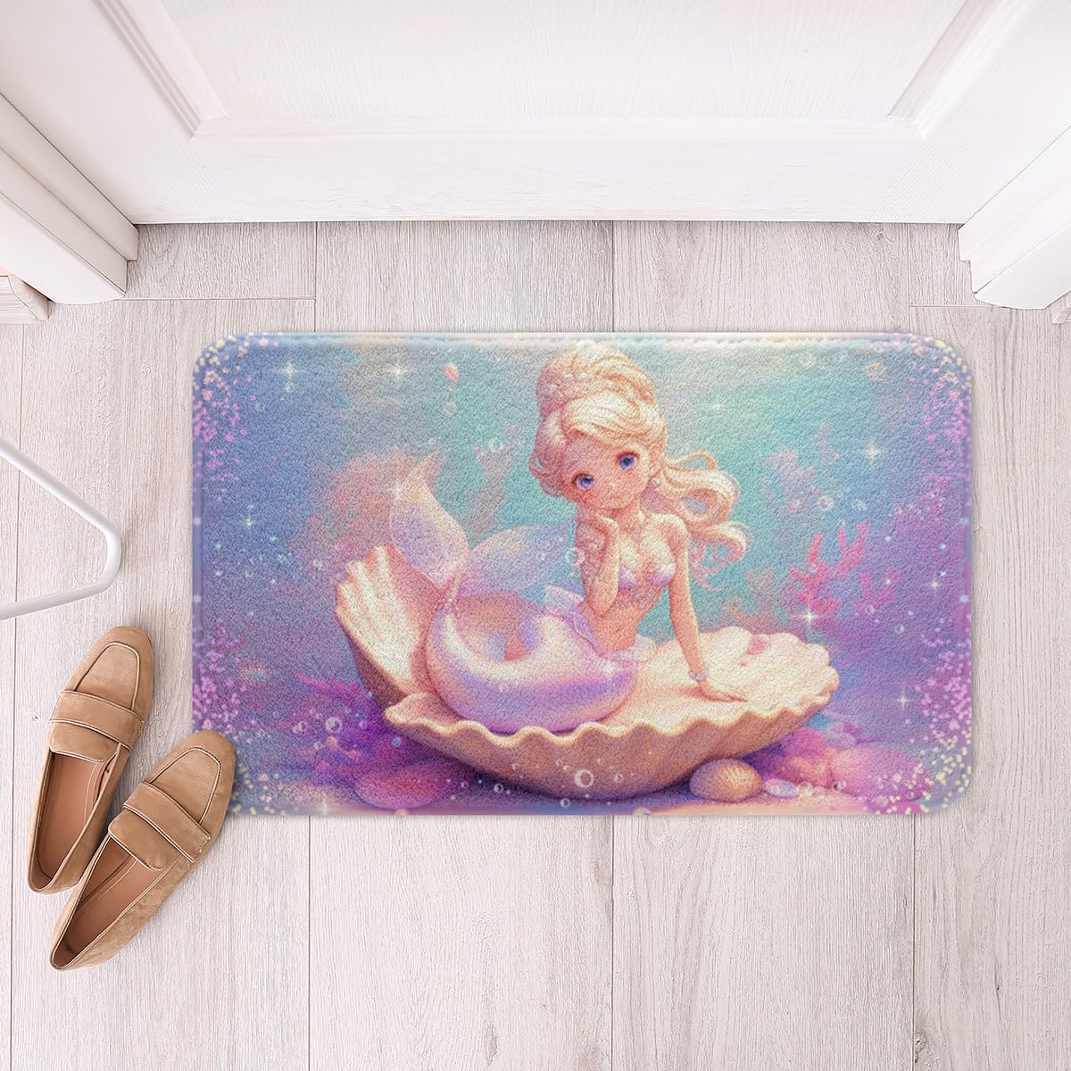 Tapis de bain enfant sirène et algues corail pour décoration chambre fille et femme