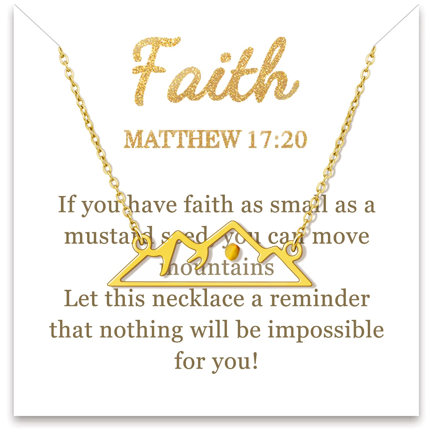 Mustard Seed Necklace, Christian Christmas Graduation Gifts for Her Women, Inspirational Jesus Religious Faith of a Mustard Seed Mountain Necklace