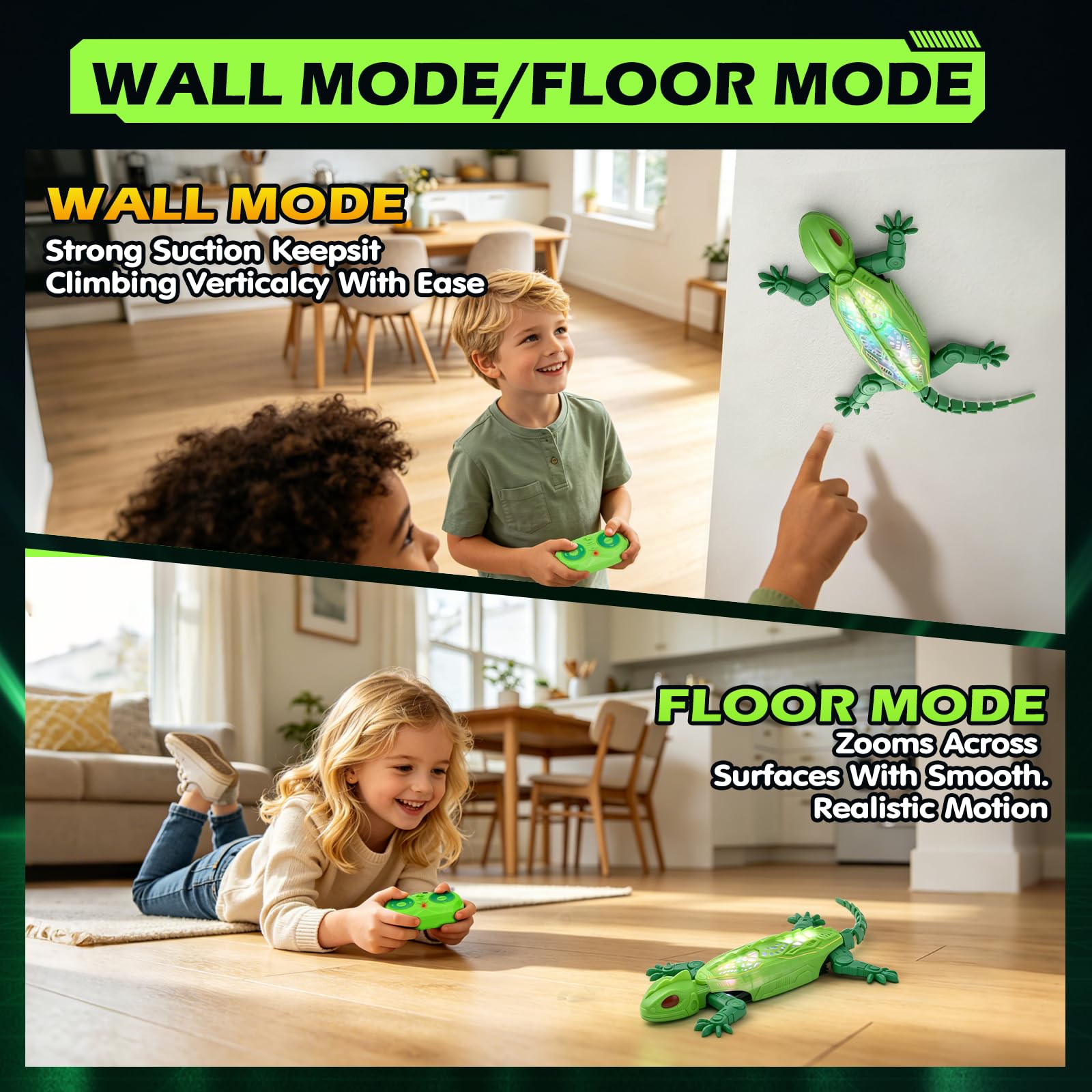 Gecko Radiocommandé avec Éclairage Dorsal, Nouveau Lézard Grimpeur – 9 Modes de Lumière, Jouet RC Gecko pour Enfants