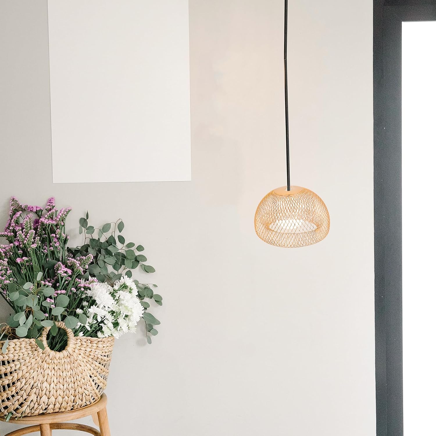 Luxshiny Iron Wire Lampshade Birdhouse Shape Hanging Lamp Cover Decorative Light Cover for Chandelier and Ceiling Light Hollow Out Shade Softens for Home Office 3.93X3.93X2.36 inch