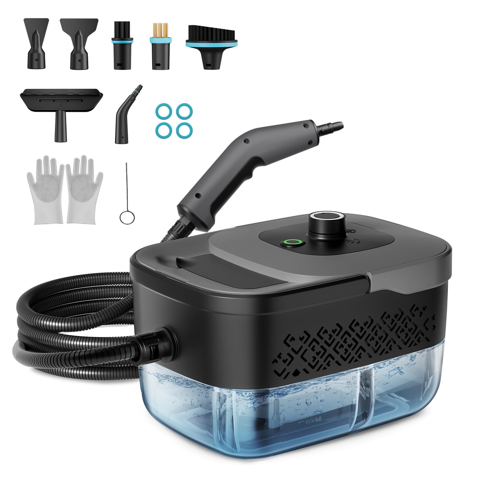Pulitore a Vapore, Pulitore a Vapore Portatile, 1600ML Serbatoio, 4 Bar | 15s Riscaldamento, 3.5m Cavo, 3 Livelli di Vapore, Steam Cleaner per Cucina Bagno Divano Auto Finestra Piastrelle Fughe