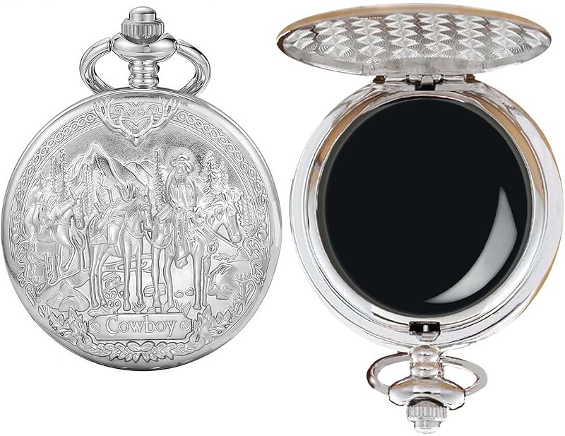 Espelho compacto redondo de obsidiana preta DerMacht com corrente, E2. Cowboys - Silver