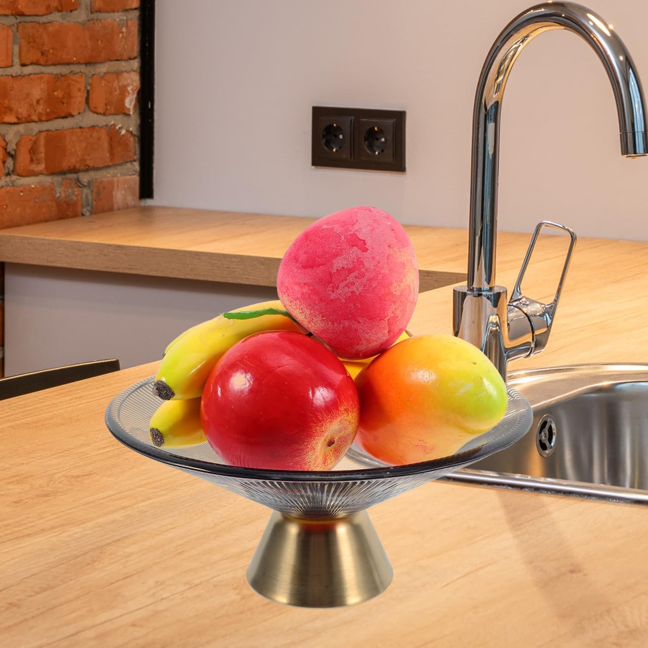 PRETYZOOM Glass Footed Fruit Tray 9.84 Inch High Base Decorative Fruit Serving Plate for Snacks Candy Bowl Elegant Kitchen Dining Table Display