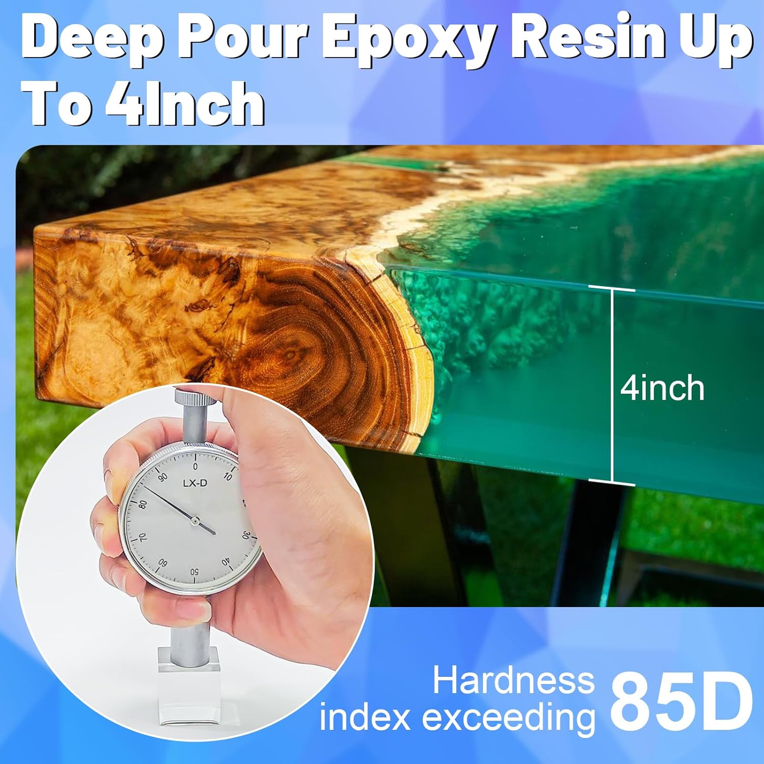Puduo Deep Pour Epoxy Resin 4.5 Gallon Kit, 2-4 inch Ultra-Clear Flowable Casting Resin, Crystal-Clear Bubble-Free High-Temperature Resistant Epoxy Resin, Ideal for Countertops, River Tables,Crafts