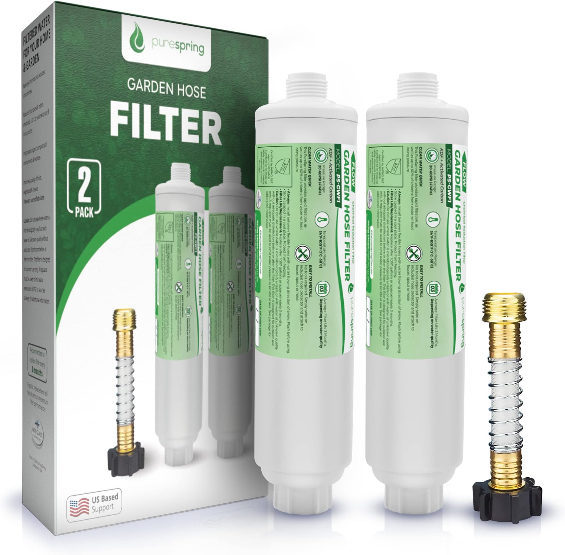 Garden Hose Inline Water Filter With Flexible Hose Protector for Gardening, Car Washing, Pets, Reduces Chlorine, Heavy Metals, Sediments, and Odor (2 Pack)