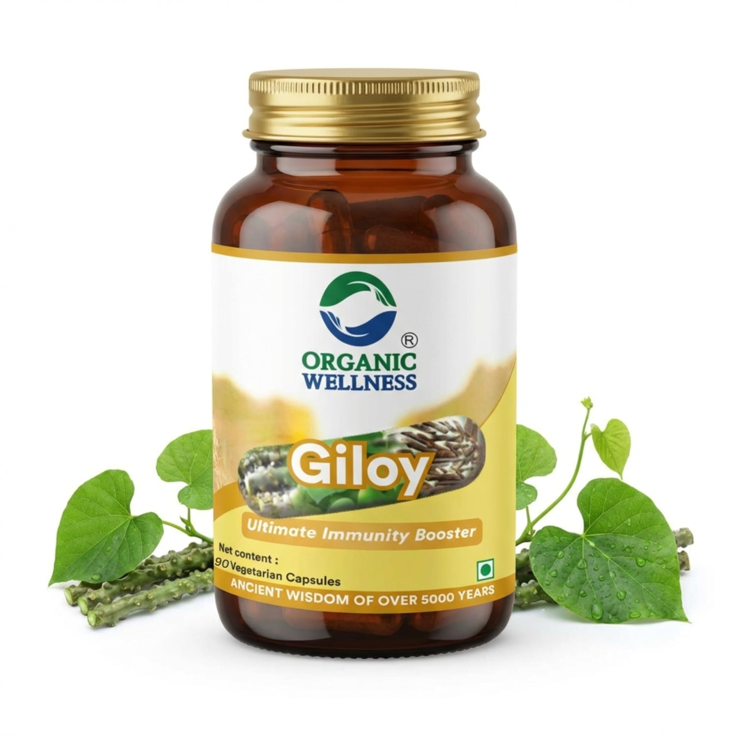 Organic Wellness Giloy Capsules, Natural Giloy, Antioxidant Properties, Purifies Blood Supplement, Immunity Booster, Health and Wellness (90 N Veg Capsules)