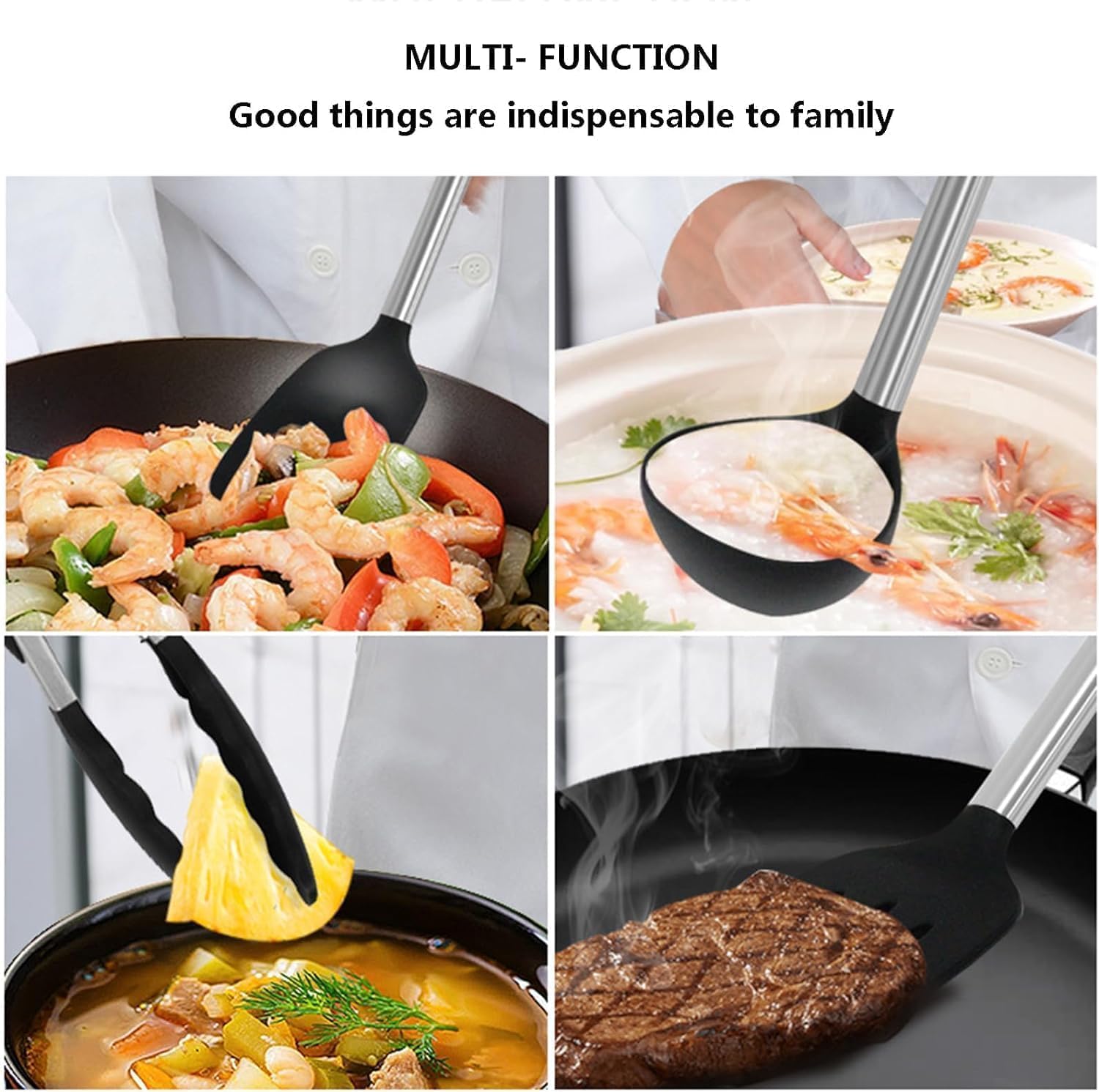 Cooking Utensil Sets Kitchen Utensils Set, Cooking Utensils Set, Dishwasher Safe Stainless Steel Handle Silicone Spatula Set for Nonstick Cookware Kitchen Gadgets(White)
