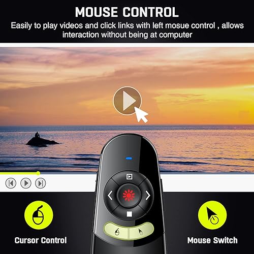 Vista 26 de Presentation Clicker puntero láser verde, recargable PowerPoint Clicker Wireless Presenter Remote, RF 2.4GHz USB Presentation Pointer Slide Advancer