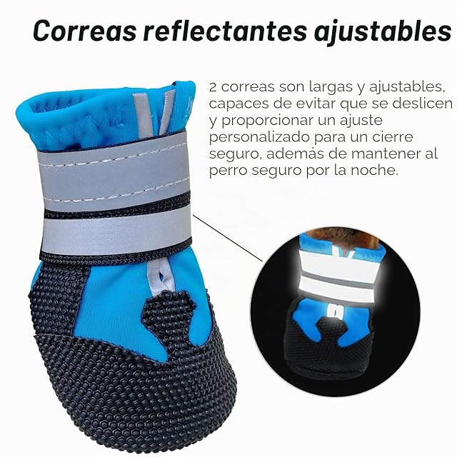 Foto 4 de 8 de AMOMYDOG Zapatos para Perros, Juego de 4 Botas con Correas Reflectantes Ajustables y Suela Antideslizante