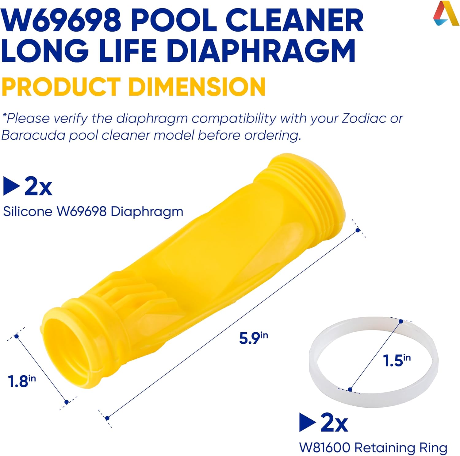 【Upgraded 2026】 Pool Cleaner Long Life Diaphragm W69698 with Retaining Ring W81600 Compatible with Zodiac G3, G3 PRO, G4 Alpha 2 3 Pool Cleaner Diaphragm W69698 Replaces W81701 W81700 W81600 - PO4