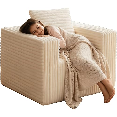 Single Cloud Sofa, Giant Bean Bag Chair with High Backrest & Wider Armrest, Foam Boneless Couch for Small Spaces, Comfy Furry Sofas with Pillows for Living Room, Bedroom, Apartment, Dorm, Office