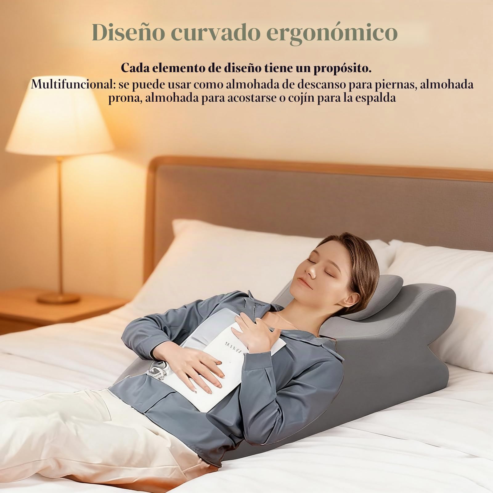 Almohada para piernas elevadas, almohada de cuña para dormir, almohada de espuma viscoelástica para elevar las piernas, cojín ergonómico cómodo para rodillas, piernas, tobillos, sofá, cama