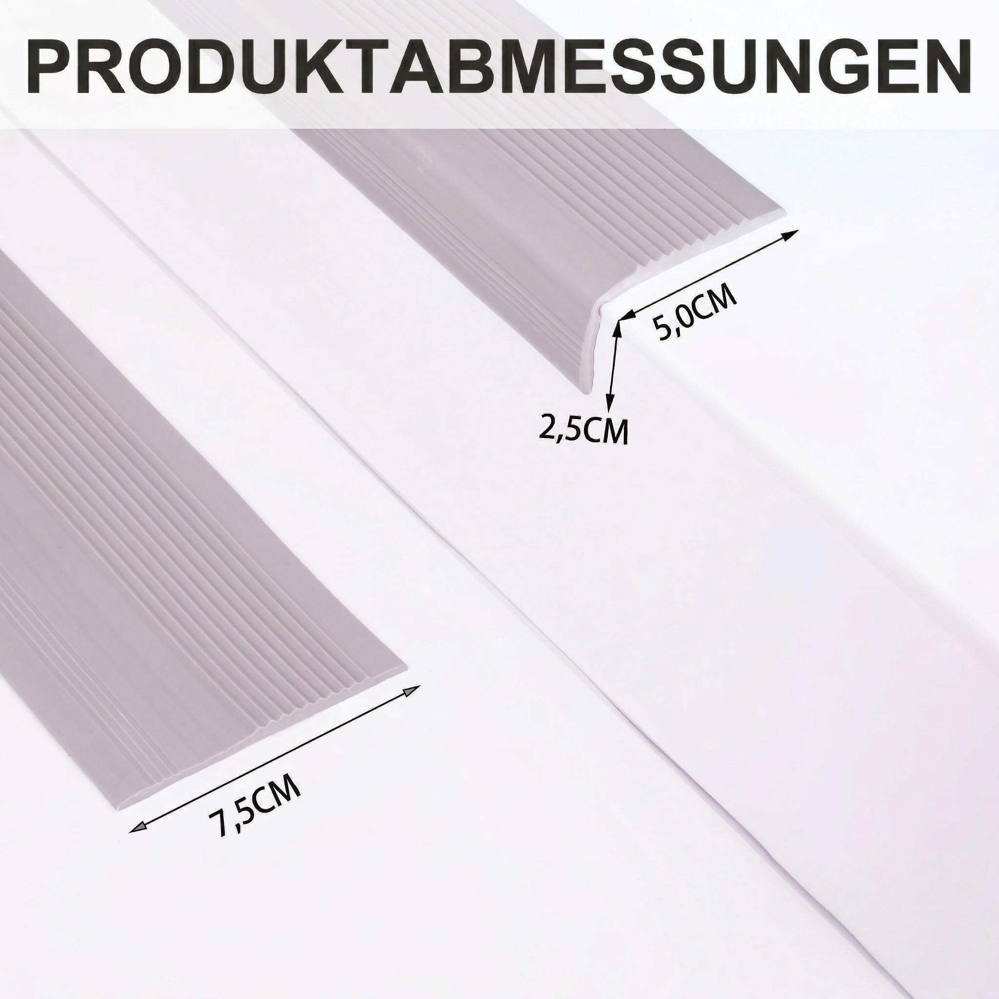 Treppenkantenprofil 5 Meter Selbstklebend 50x25mm L-Form Stufenkanten-Schutz aus Flexiblem PVC Rutschhemmende Treppenkante für Innen & Außen Kantenschutz für Holz, Fliesen & Beton (Grau)