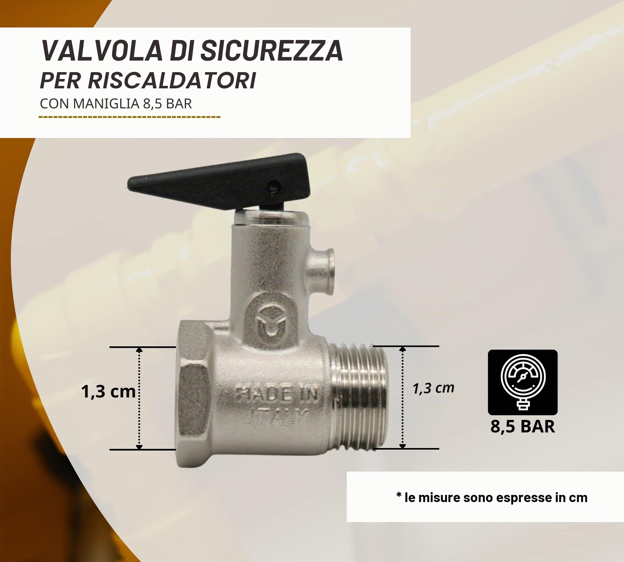 DOJA Barcelona | Valvola Sicurezza Scaldabagno | 1/2" Maschio-Femmina con Leva | 8,5 ± 0,5 Bar| Valvola di Sicurezza Caldaia, Valvola di Sicurezza pressione, Valvola Sicurezza Scaldabagno Elettrico