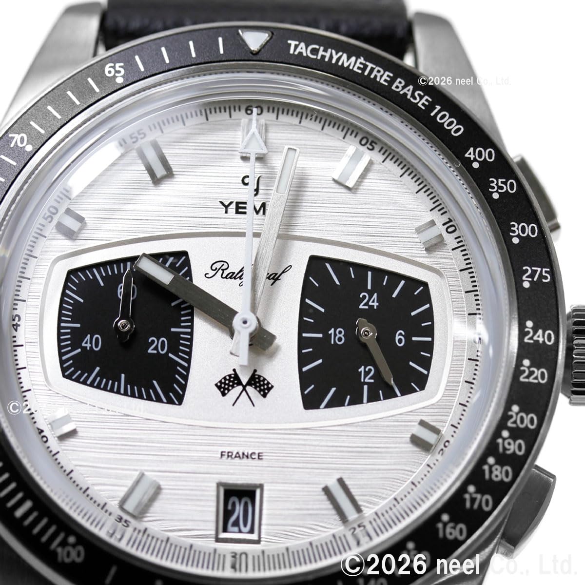 YEMA Rallygraf Panda Acier Hybride Mécanique Quartz Cuir Blanc Montre Homme, Noir