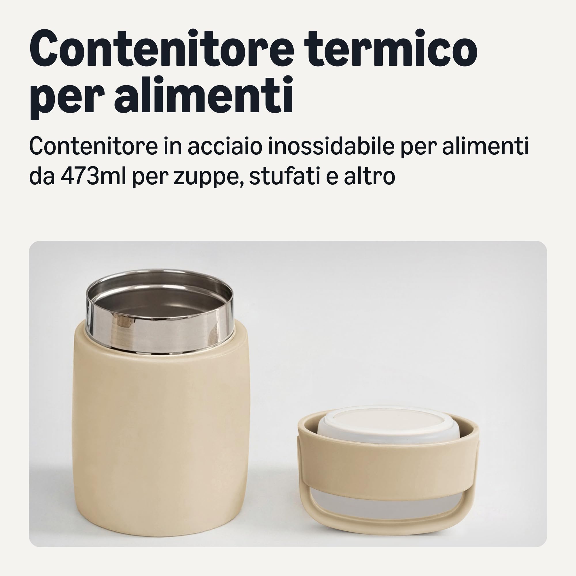 Amazon Basics - Thermos in Acciaio Inox per Mantenere gli Alimenti al Caldo e al Freddo, a Tenuta Stagna, 473 mL, Grigio Lino