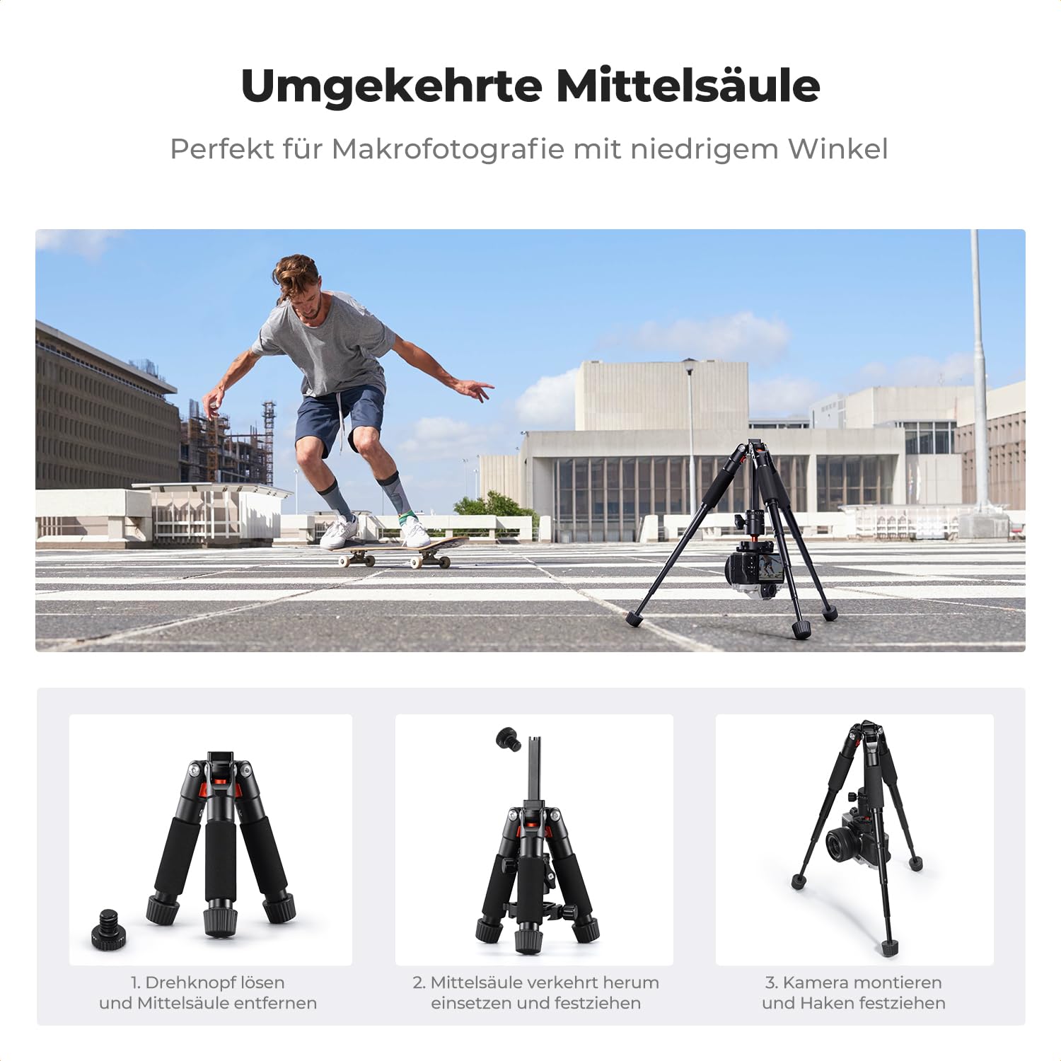 K&F CONCEPT Mini kompaktowy statyw biurkowy (55 cm) z kulką, maksymalne obciążenie 6 kg, szybka taca 1/4" i uchwytem na smartfon do aparatu i telefonu