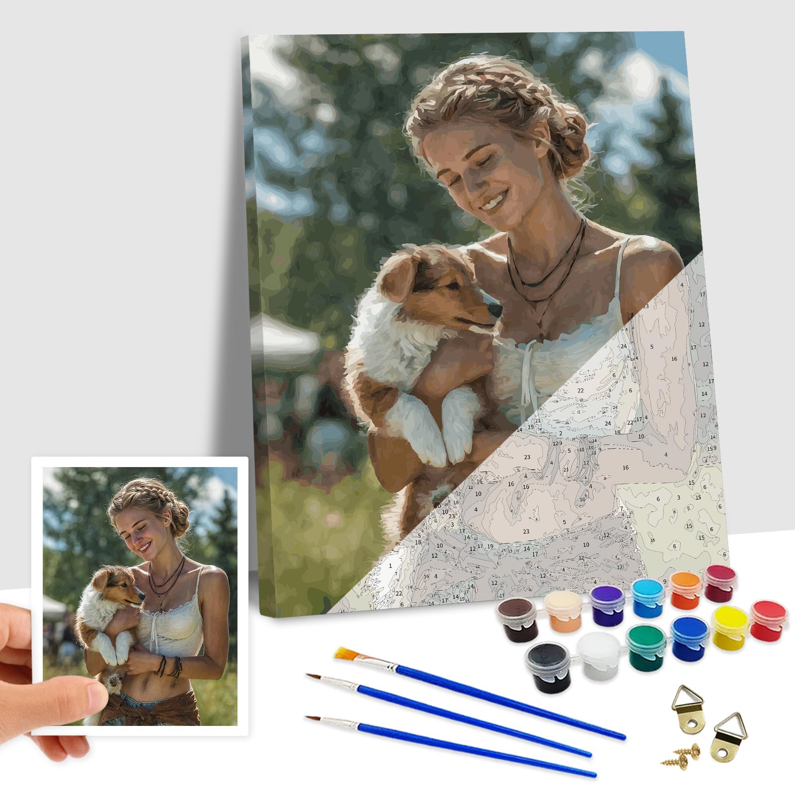 Takuno Personalised Paint by Numbers for Adults Canvas Personalised Photo with Frame Custom Painting by Numbers Kit Gifts for Home Wall Decor Valentines Birthday Children Partner Family Pets