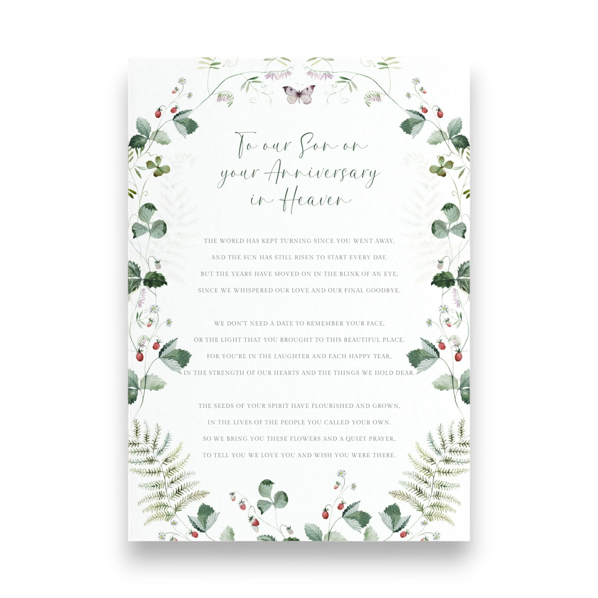 Personalised Anniversary Son in Heaven Graveside Card for Cemetery, Laminated Son Memorial Anniversary Card for Grave, WITH HOLDER STAKE