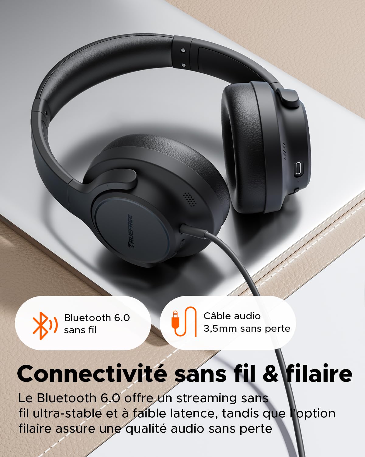 truefree HF-10 Casque Bluetooth Over-Ear Wireless Headphones