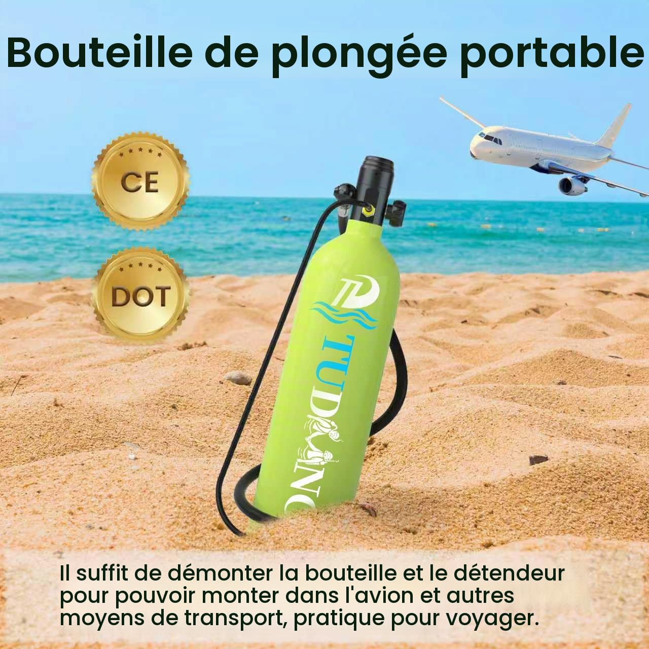Réservoir de plongée sous-Marine TUDIVING-2L avec 25-30 Minutes de Respiration, Cylindre de plongée sous-Marine Portable, équipement de plongée