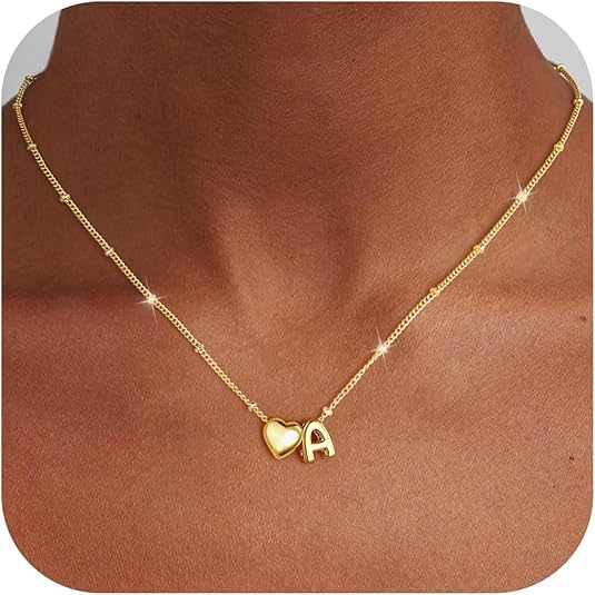 Ursteel Dainty Cute Heart Initial Necklaces for Women Teen Girls - 14K Gold Plated Initial Heart Necklace for Women Trendy, Dainty Letter A-Z Lockets Necklaces Personalized Jewelry Birthday Gifts
