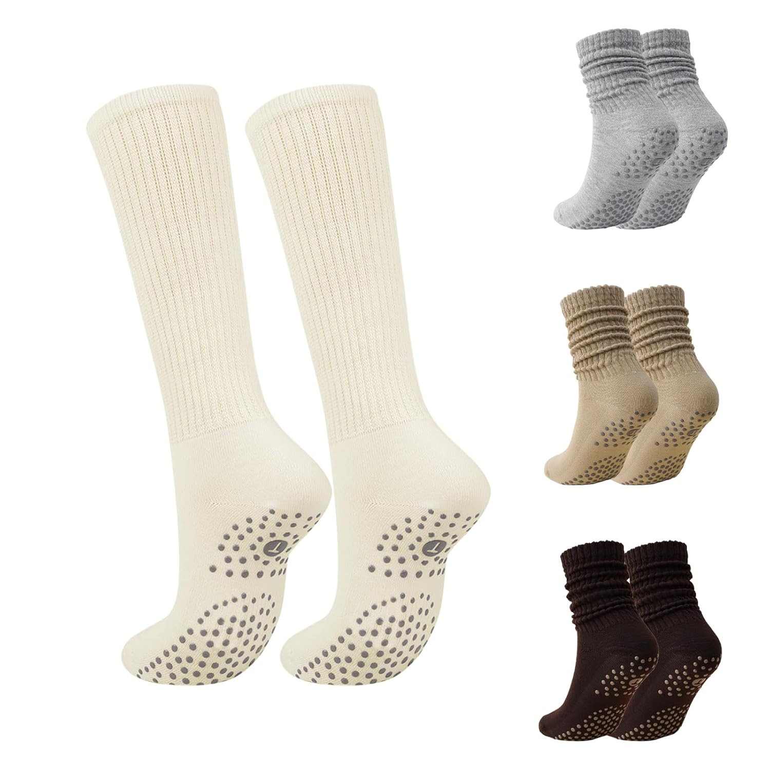 ATROPOS Grip Pilates Socks Grippy Ballet Yoga Socks with Adjustable Slouch Style Cozy Grip for Home Workout Pregnancy