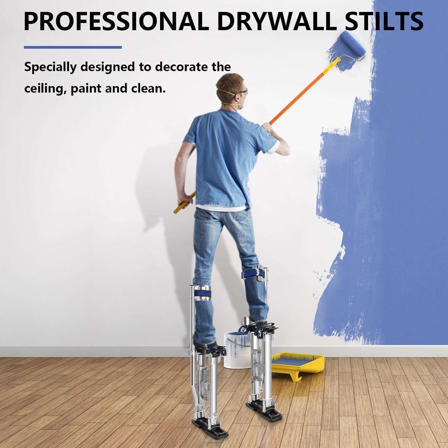 Drywall Stilts, 18''-30'' Drywall Stilts for Adults Adjustable Heights Aluminum Work Stilt for Sheetrock Painting, Pruning Branches or Cleaning