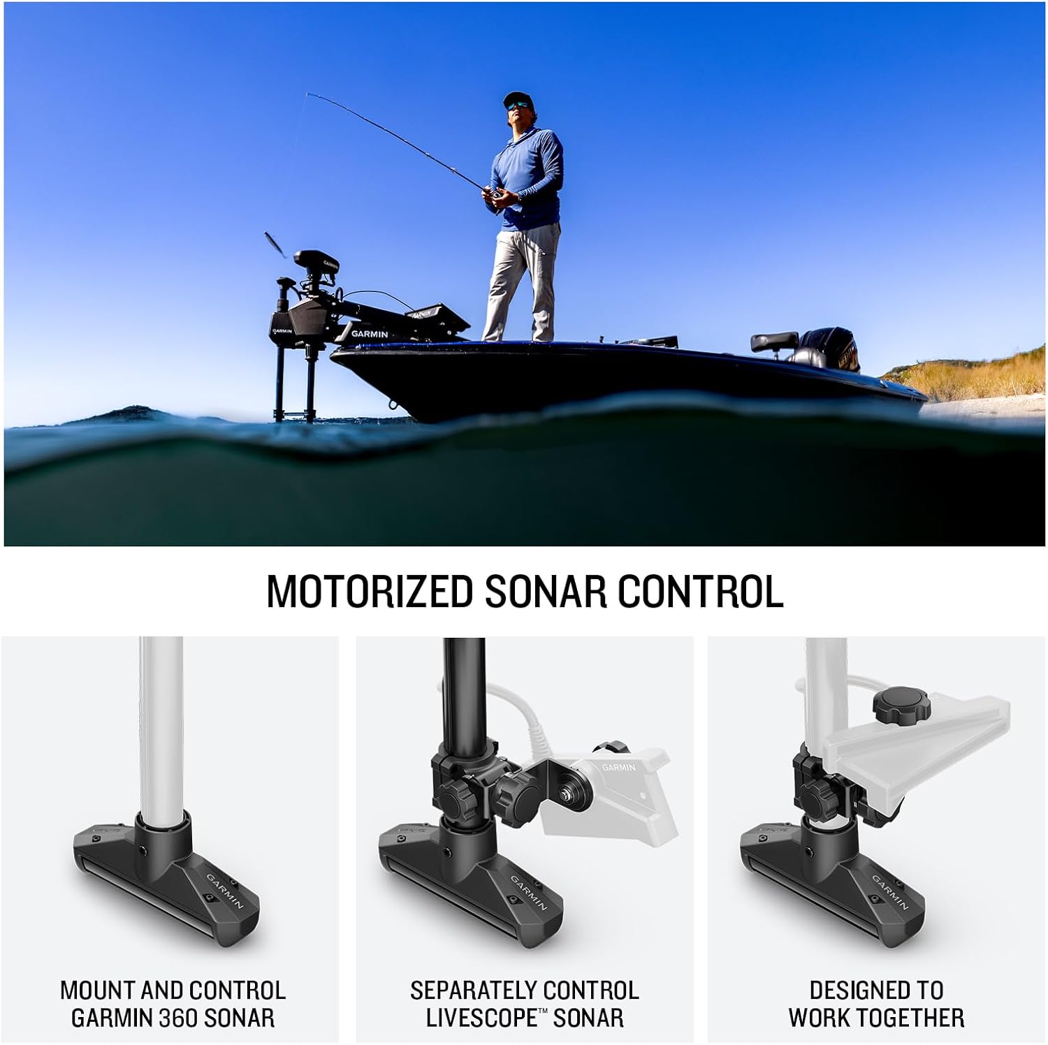 Garmin Spy™ Pole, 49" Motorized Sonar Control Pole Mount, Built to Hold Both LiveScope™ and 360 Transducers