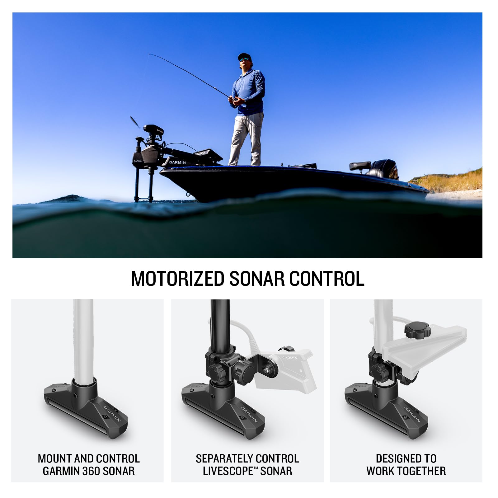 Garmin Transducteur GT360UHD pour mât espion, capture des images à 360 degrés de la zone autour de votre bateau lorsqu'il est monté sur votre mât espion