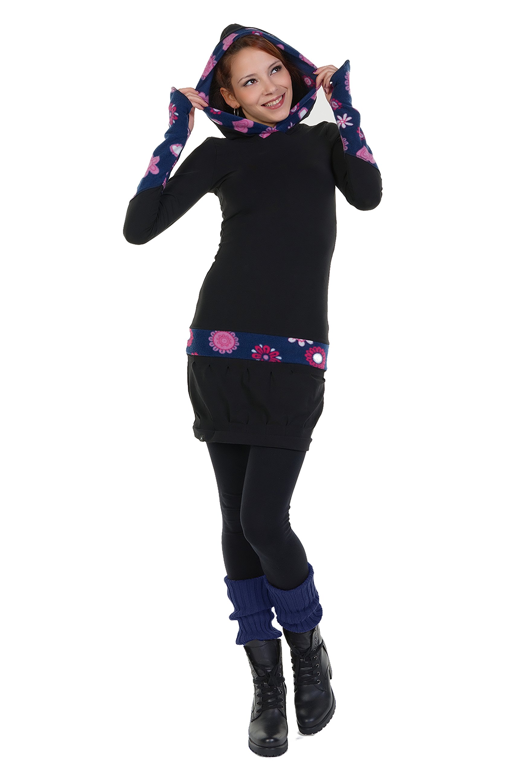 3Elfen Zauberhaftes Winterkleid mit Ballonrock und Kapuze mit farblich abgesetzten Fleece Details - Made in Berlin